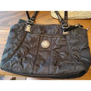 Coach Black Quilted Nylon Signature Shoulder Bag Satchel - Medium - F18432